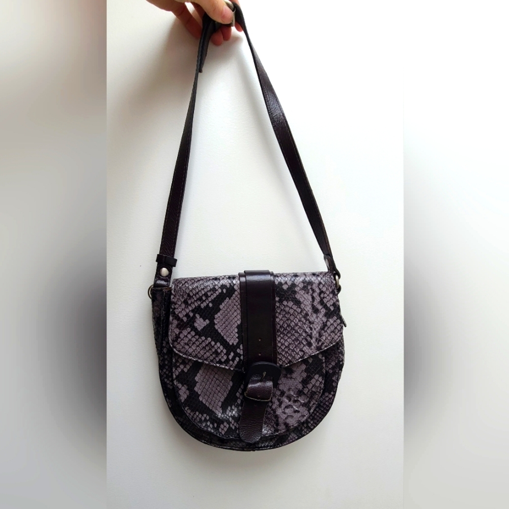 Patricia Nash Black and Gray Crossbody Bag with Snakeskin Print